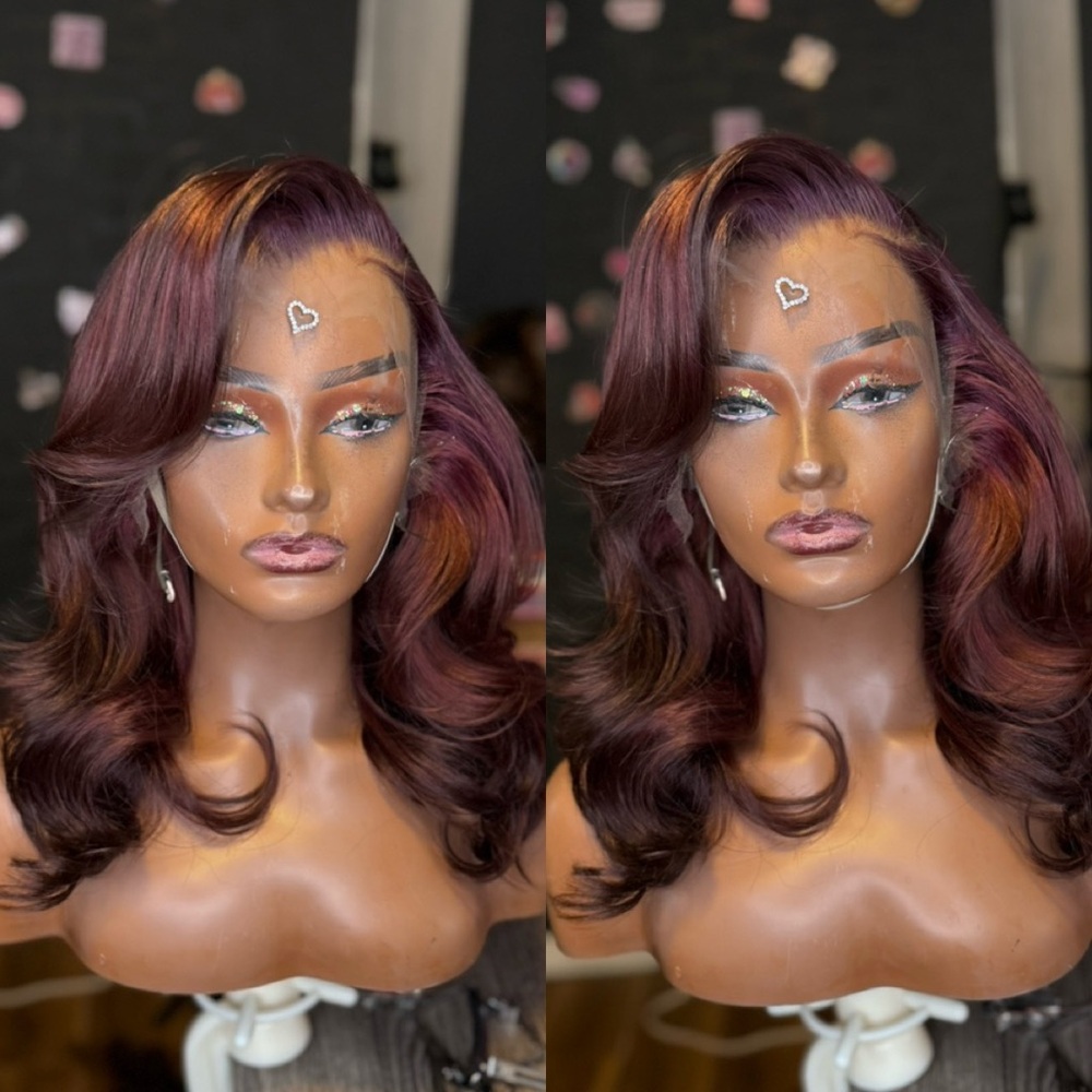 Vibrant Purple Wavy human Hair wig